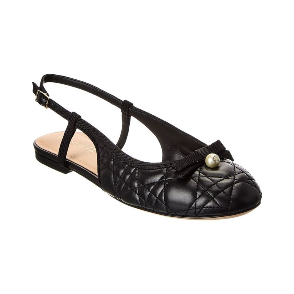 Dior Quilted Leather Slingback Ballet Flat, Black